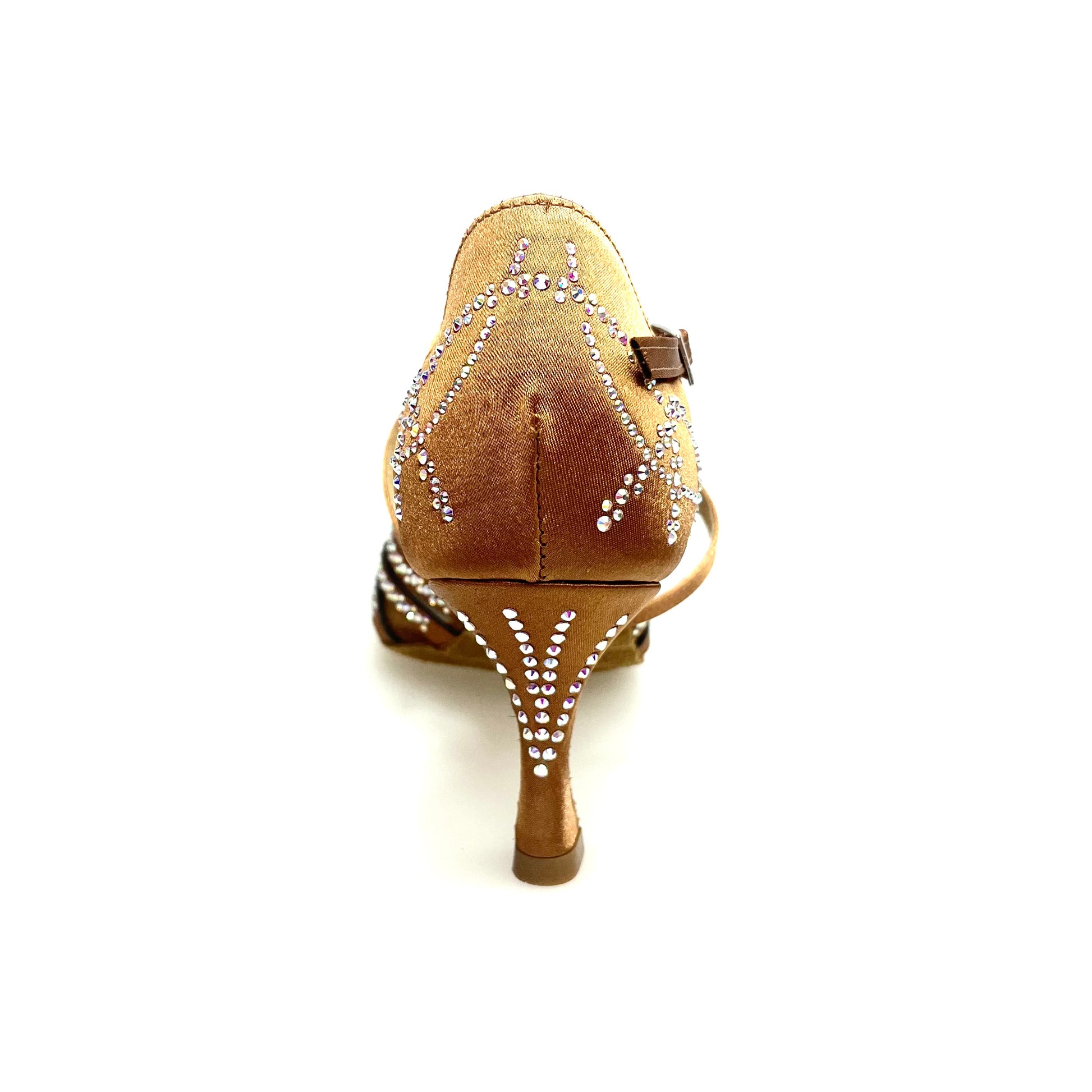 Scarpa da donna Carolin QC Wish Dance Shop in raso seta bronzo con Swarovski Boreali e tacco slim basso.