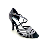 Load image into Gallery viewer, CAROLIN QC (Marea L14) - Scarpa Da Donna in Raso Seta Grigio Canna di Fucile Con Swarovski Boreali e Tacco a Rocchetto/Slim Latino Alto
