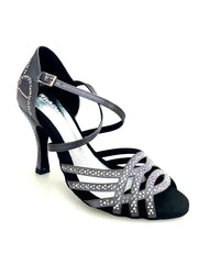 Carica immagine nella Galleria, CAROLIN QC (Marea L14) - Scarpa Da Donna in Raso Seta Grigio Canna di Fucile Con Swarovski Boreali e Tacco a Rocchetto/Slim Latino Alto
