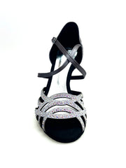 Carica immagine nella Galleria, CAROLIN QC (Marea L14) - Scarpa Da Donna in Raso Seta Grigio Canna di Fucile Con Swarovski Boreali e Tacco a Rocchetto/Slim Latino Alto
