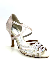 Load image into Gallery viewer, CAROLIN QC (Marea L14) - Woman&#39;s Shoe in Pink Powder Silk Satin With Boreal Swarovski and Spool Heel / Slim Latin
