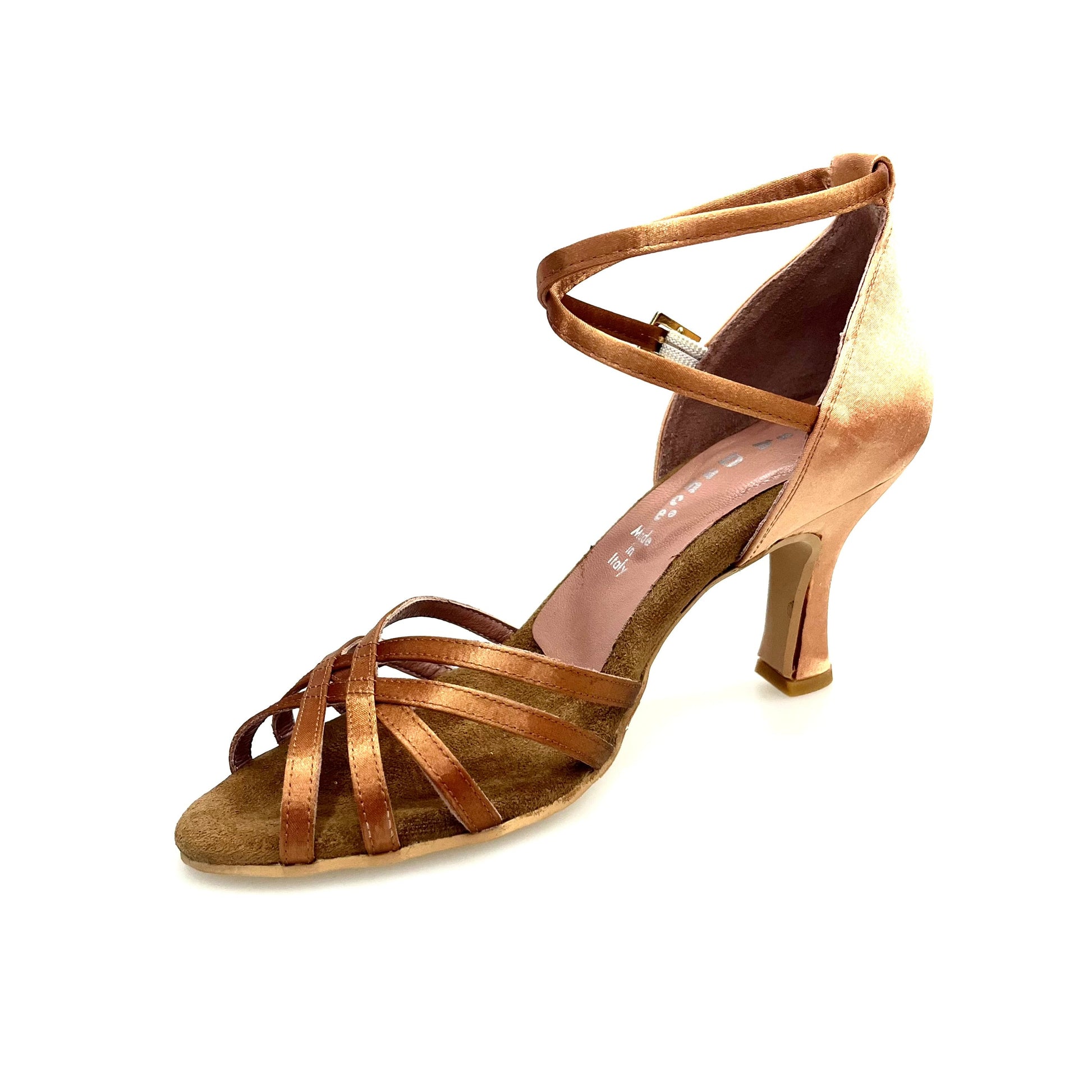 Scarpa vegana Andromaca Vegan QB in raso bronzo con fondo gomma flex, senza rete, marca Wish Dance Shop.