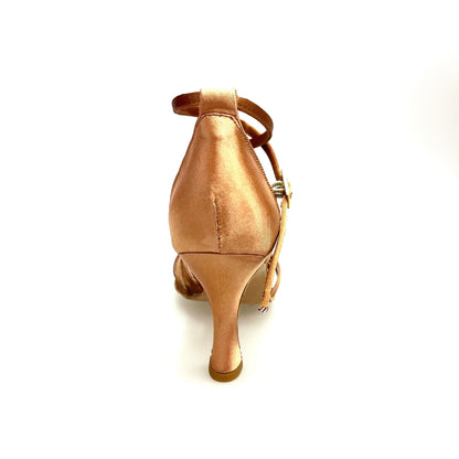 Scarpa vegana Andromaca Vegan QB 45QB in raso bronzo con fondo gomma flex, senza rete, marca Wish Dance Shop.