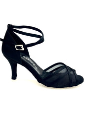 Carica immagine nella Galleria, Melany QB (45R QB) - Scarpa Basica da donna in Raso Nero con Retina e Cinturino Doppio sulla Caviglia con Tacco Stiletto
