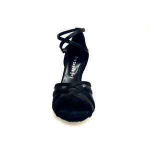 Melany QB (45R QB) - Scarpa Basica da donna in Raso Nero con Retina e Cinturino Doppio sulla Caviglia con Tacco Stiletto