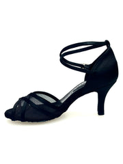 Carica immagine nella Galleria, Melany QB (45R QB) - Scarpa Basica da donna in Raso Nero con Retina e Cinturino Doppio sulla Caviglia con Tacco Stiletto
