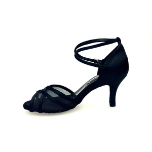 Melany QB (45R QB) - Women's Basic Shoe in Black Satin with Mesh and Double Ankle Strap