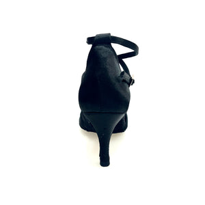 Melany QB (45R QB) - Scarpa Basica da donna in Raso Nero con Retina e Cinturino Doppio sulla Caviglia con Tacco Stiletto
