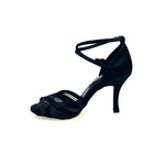 Carica immagine nella Galleria, Melany QB (45R QB) - Scarpa Basica da donna in Raso Nero con Retina e Cinturino Doppio sulla Caviglia con Tacco Rocchettino
