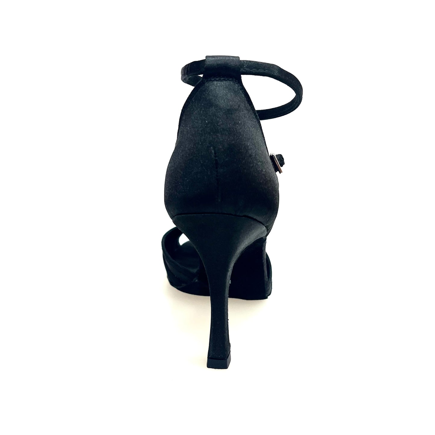 Scarpa Wishdance Melany QB da donna in raso nero con retina, cinturino doppio e tacco rocchettino, vista frontale.