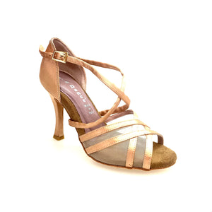 Melany QC (45R QC) - Women's Basic Shoe in Nude Satin with Net with Memorex Cushion and Crossed Strap on the Foot Neck