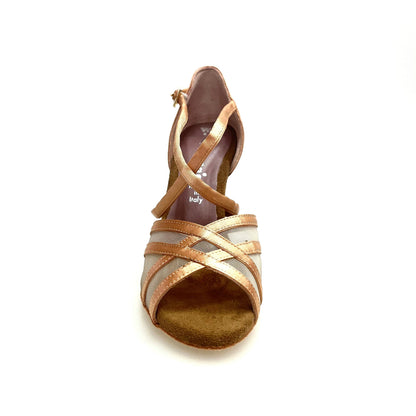 Scarpa Wishdance Melany QC da donna in raso carne con retina, cuscino memorex e cinturino incrociato sul collo, tacco rocchetto