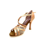 Load image into Gallery viewer, Melany QC (45R QC) - Women&#39;s Basic Shoe in Nude Satin with Net with Memorex Cushion and Crossed Strap on the Foot Neck
