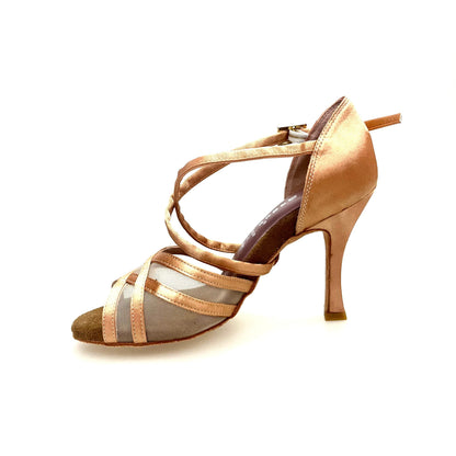 Scarpa Wishdance Melany QC da donna in raso carne con retina, cinturino incrociato e tacco rocchetto, dettaglio elegante e confortevole