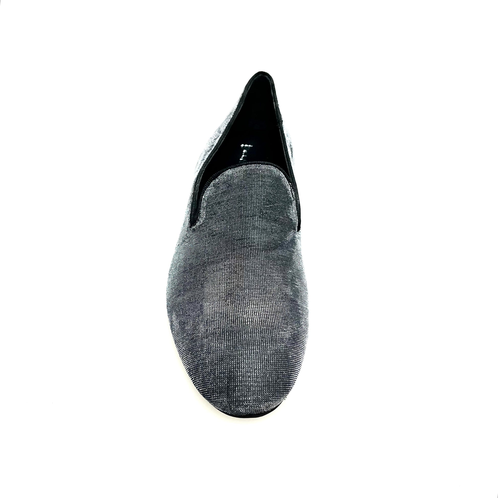 Mocassino Boris MS20 da uomo in fish satinato silver con tacco in legno, scarpa elegante con forma lunga e stile classico