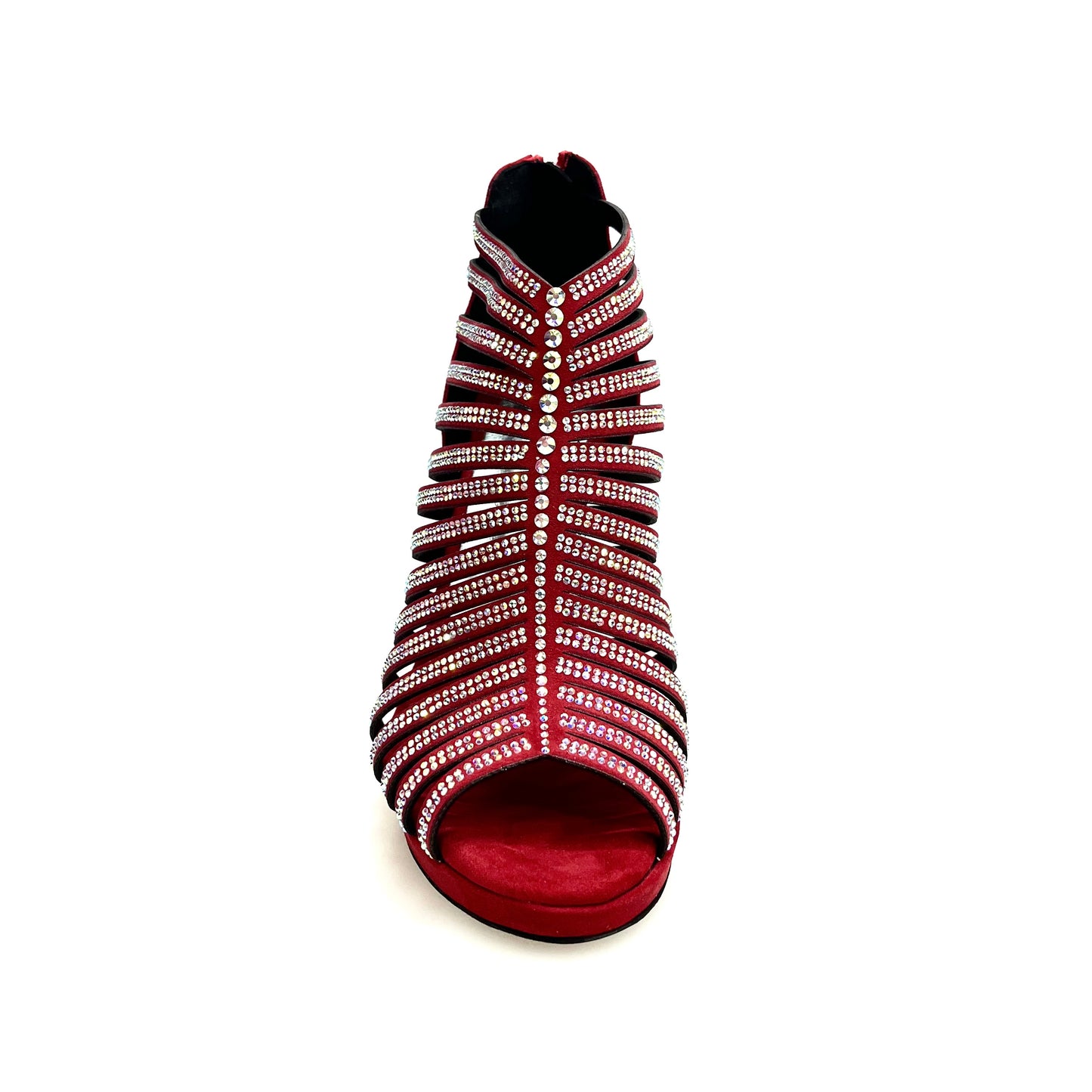 Sandalo a tronchetto da donna Wish Dance Shop ELSY Plus LP7 in camoscio rosso con Swarovski, plateau e tacco alto a spillo largo