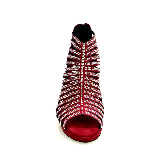 Sandalo a tronchetto da donna Wish Dance Shop ELSY Plus LP7 in camoscio rosso con Swarovski, plateau e tacco alto a spillo largo
