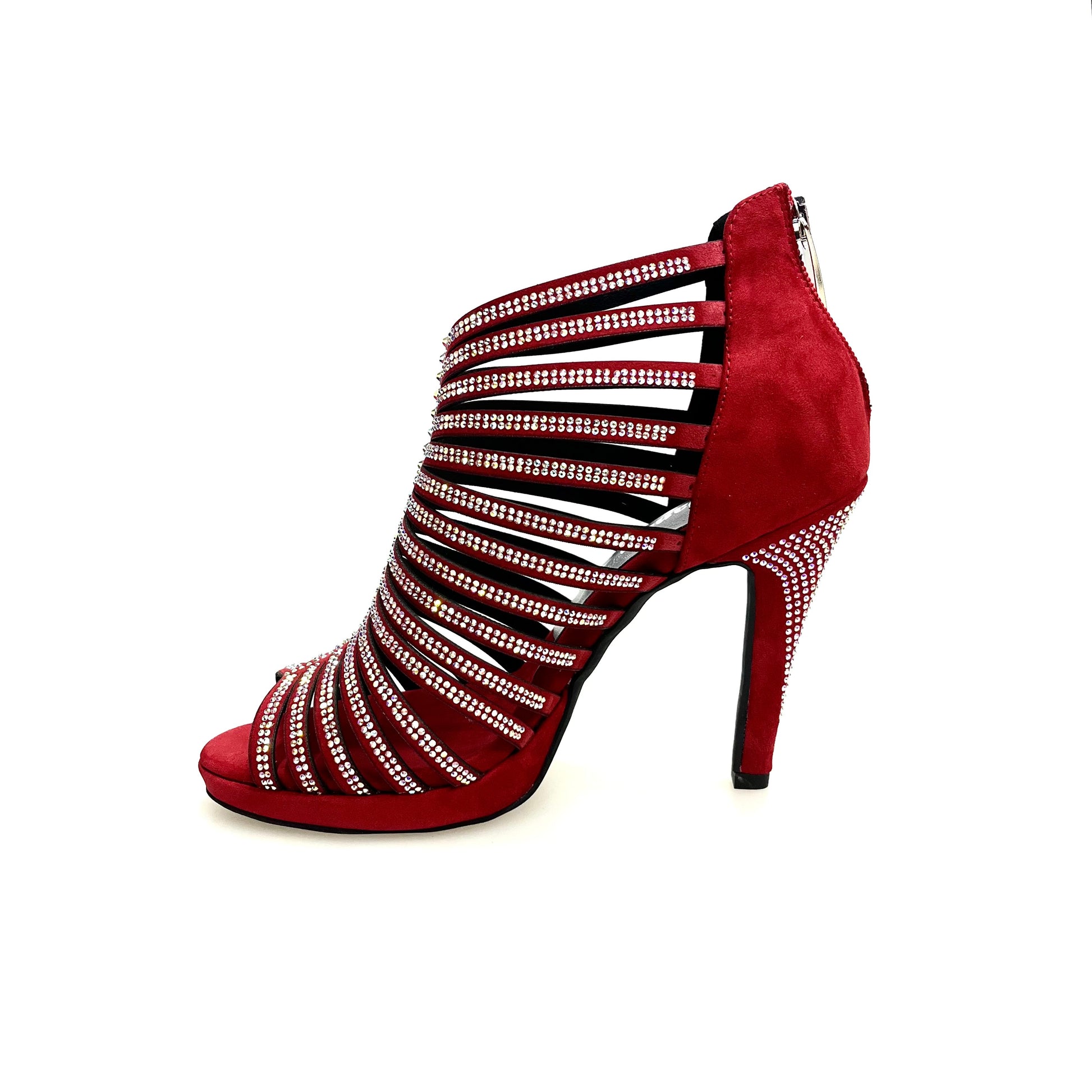 Sandalo donna ELSY Plus Wish Dance Shop in morbido camoscio rosso con Swarovski, plateau flex e tacco alto a spillo largo.