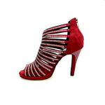 Load image into Gallery viewer, ELSY Plus (LP7) - Sandalo a Tronchetto Da Donna in Morbido Camoscio Rosso Con Swarovski Boreali con Plateau Flex e Tacco Alto a Spillo Largo
