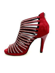 Carica immagine nella Galleria, ELSY Plus (LP7) - Sandalo a Tronchetto Da Donna in Morbido Camoscio Rosso Con Swarovski Boreali con Plateau Flex e Tacco Alto a Spillo Largo
