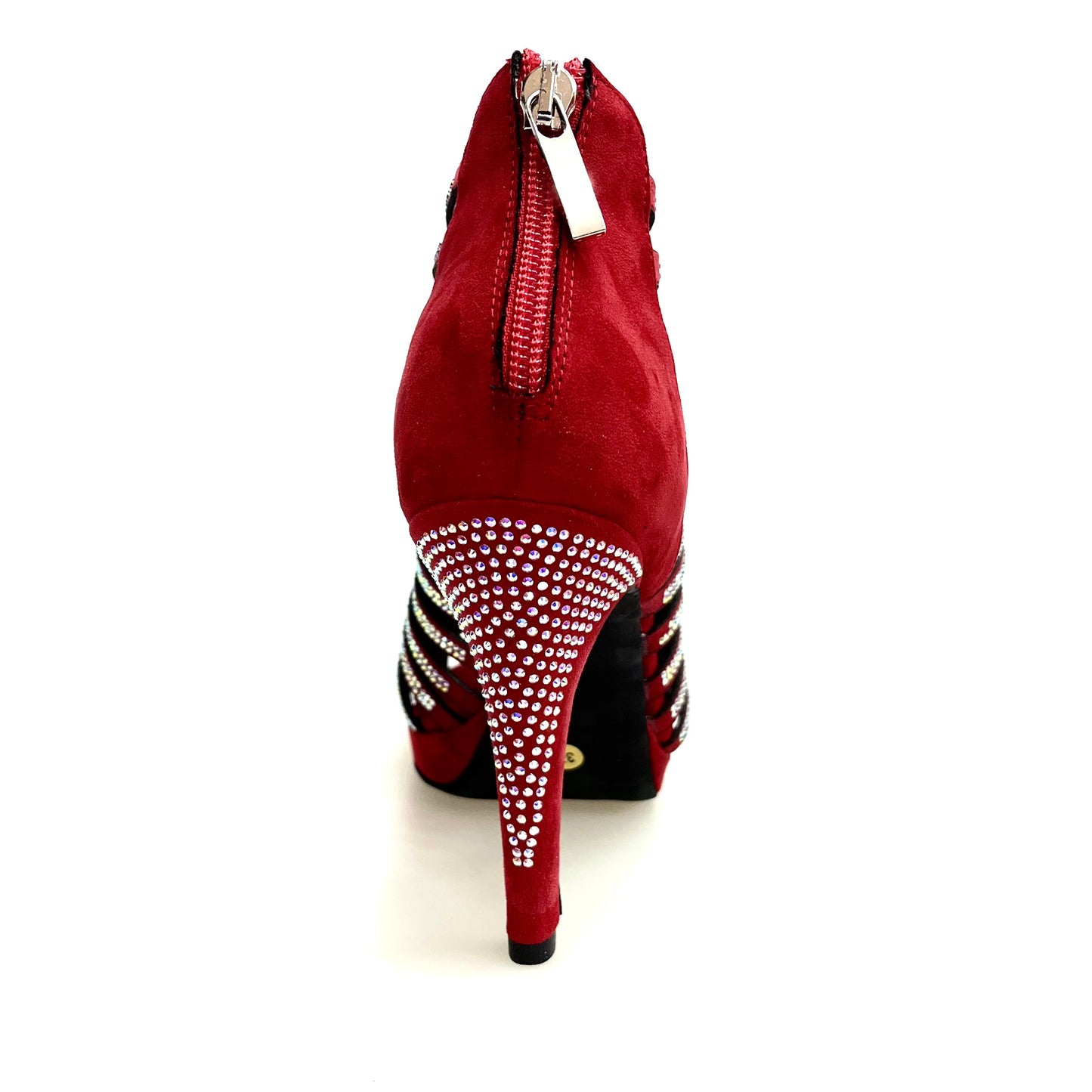 Sandalo a tronchetto Wish Dance Shop Elsy Plus in morbido camoscio rosso, con Swarovski Boreali, plateau e tacco alto a spillo largo