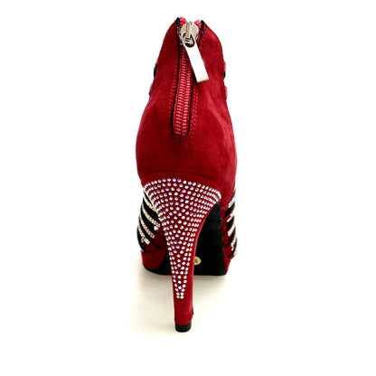 Sandalo a tronchetto Wish Dance Shop Elsy Plus in morbido camoscio rosso, con Swarovski Boreali, plateau e tacco alto a spillo largo