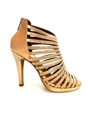 Carica immagine nella Galleria, ELSY Plus (LP7) - Sandalo a Tronchetto Da Donna in Raso Seta Carne Con Swarovski Boreali con Plateau Flex e Tacco Alto a Spillo Largo
