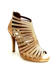 Carica immagine nella Galleria, ELSY Plus (LP7) - Sandalo a Tronchetto Da Donna in Raso Seta Carne Con Swarovski Boreali con Plateau Flex e Tacco Alto a Spillo Largo
