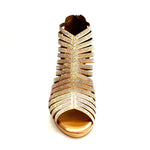 Carica immagine nella Galleria, ELSY Plus (LP7) - Sandalo a Tronchetto Da Donna in Raso Seta Carne Con Swarovski Boreali con Plateau Flex e Tacco Alto a Spillo Largo
