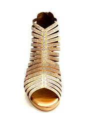 Carica immagine nella Galleria, ELSY Plus (LP7) - Sandalo a Tronchetto Da Donna in Raso Seta Carne Con Swarovski Boreali con Plateau Flex e Tacco Alto a Spillo Largo
