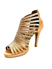 Carica immagine nella Galleria, ELSY Plus (LP7) - Sandalo a Tronchetto Da Donna in Raso Seta Carne Con Swarovski Boreali con Plateau Flex e Tacco Alto a Spillo Largo
