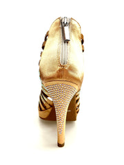 Carica immagine nella Galleria, ELSY Plus (LP7) - Sandalo a Tronchetto Da Donna in Raso Seta Carne Con Swarovski Boreali con Plateau Flex e Tacco Alto a Spillo Largo
