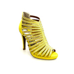 Load image into Gallery viewer, ELSY Plus (LP7) - Sandalo a Tronchetto Da Donna in Morbido Camoscio Giallo Con Swarovski Boreali con Plateau Flex e Tacco Alto a Spillo Largo
