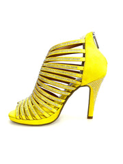 Carica immagine nella Galleria, ELSY Plus (LP7) - Sandalo a Tronchetto Da Donna in Morbido Camoscio Giallo Con Swarovski Boreali con Plateau Flex e Tacco Alto a Spillo Largo
