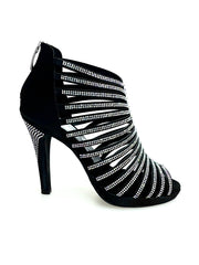 Carica immagine nella Galleria, ELSY Plus (LP7) - Sandalo a Tronchetto Da Donna in Raso Seta Nero Con Swarovski Boreali con Plateau Flex e Tacco Alto a Spillo Largo
