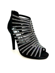 Carica immagine nella Galleria, ELSY Plus (LP7) - Sandalo a Tronchetto Da Donna in Raso Seta Nero Con Swarovski Boreali con Plateau Flex e Tacco Alto a Spillo Largo
