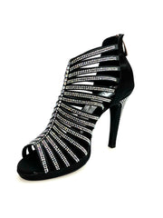 Carica immagine nella Galleria, ELSY Plus (LP7) - Sandalo a Tronchetto Da Donna in Raso Seta Nero Con Swarovski Boreali con Plateau Flex e Tacco Alto a Spillo Largo
