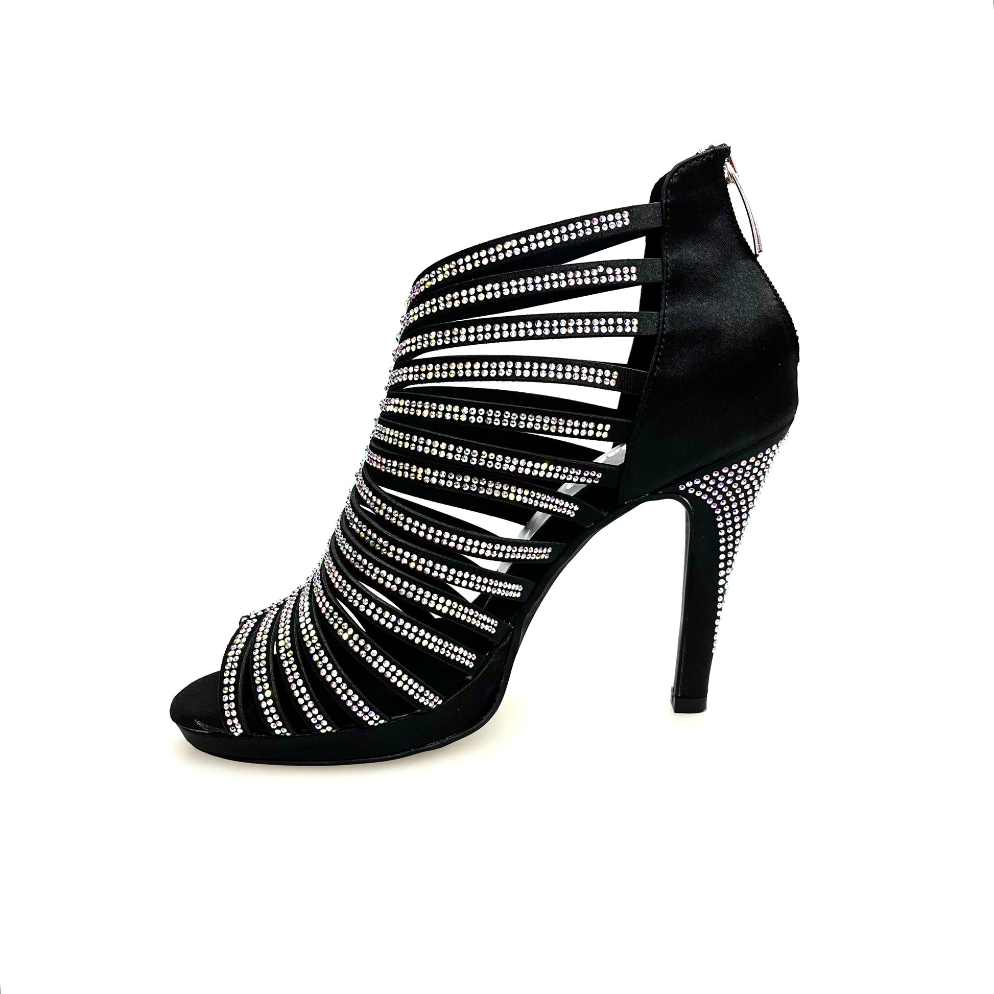 Sandalo a tronchetto da donna Wish Dance Shop ELSY Plus in raso nero con Swarovski Boreali, plateau e tacco alto a spillo largo