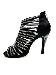 Carica immagine nella Galleria, ELSY Plus (LP7) - Sandalo a Tronchetto Da Donna in Raso Seta Nero Con Swarovski Boreali con Plateau Flex e Tacco Alto a Spillo Largo
