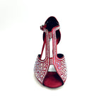 Load image into Gallery viewer, MIRIAM Temptation Plus (L6) - Scarpa Da Donna in Raso Seta Rosso Con Swarovski Boreali e Tacco a Rocchetto
