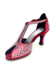 Load image into Gallery viewer, MIRIAM Temptation Plus (L6) - Scarpa Da Donna in Raso Seta Rosso Con Swarovski Boreali e Tacco a Rocchetto
