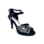 Load image into Gallery viewer, Deluxe Butterfly (LP2) - Scarpa da Ballo in Raso Seta Nera con Swarovski Tacco Basso a Spillo Largo e Plateau Flex
