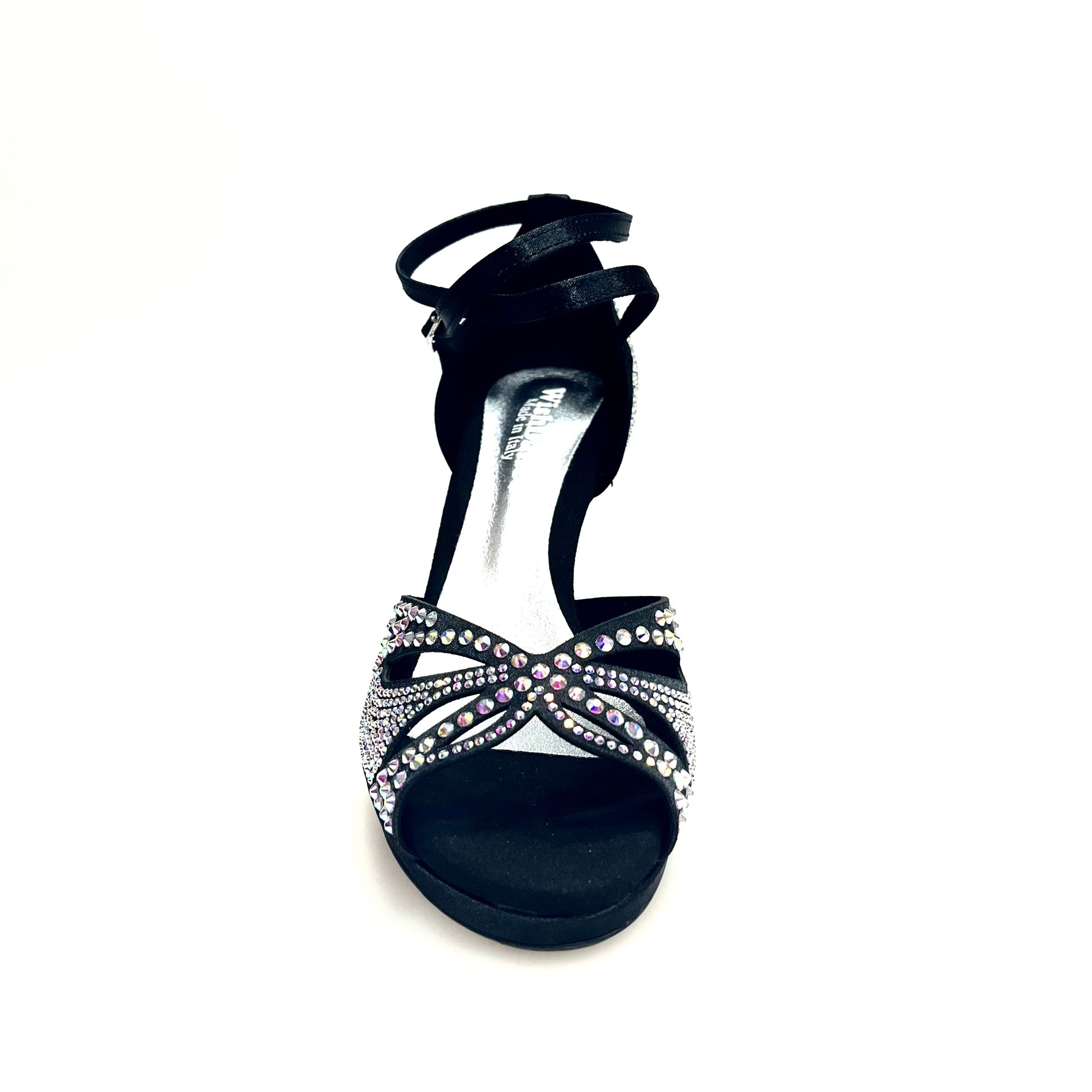 Scarpa da ballo in raso di seta nera Wish Dance Shop, Deluxe Butterfly LP2, con Swarovski, tacco basso a spillo e plateau flessibile