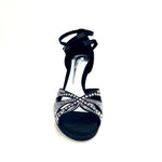 Load image into Gallery viewer, Deluxe Butterfly (LP2) - Scarpa da Ballo in Raso Seta Nera con Swarovski Tacco Basso a Spillo Largo e Plateau Flex
