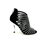 Load image into Gallery viewer, ELSY Plus (L7) - Sandalo a Tronchetto Da Donna in Raso Seta Nero Con Swarovski Boreali e Tacco a Spillo Laminato Argento
