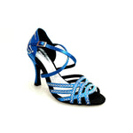 Load image into Gallery viewer, CAROLIN QC (Marea L14) - Scarpa Da Donna Linea Bi-Flex in Raso Seta Blu Royal Con Swarovski Boreali e Tacco a Rocchetto/Slim Latino Alto
