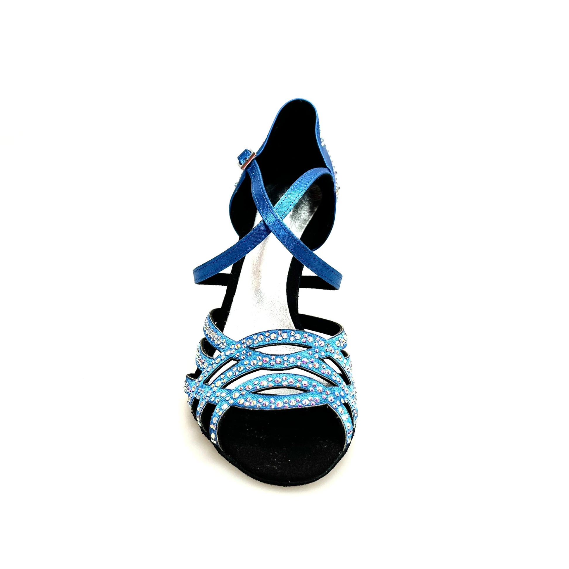 Scarpa da donna Carolin QC Marea L14 Wish Dance Shop con tacco a rocchetto, raso seta blu royal e dettagli Swarovski Boreali