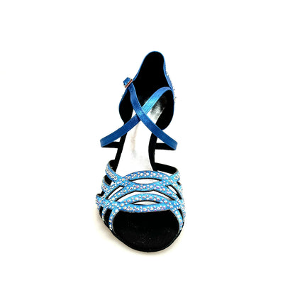 Scarpa da donna Carolin QC Marea L14 Wish Dance Shop con tacco a rocchetto, raso seta blu royal e dettagli Swarovski Boreali