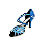 Load image into Gallery viewer, CAROLIN QC (Marea L14) - Scarpa Da Donna Linea Bi-Flex in Raso Seta Blu Royal Con Swarovski Boreali e Tacco a Rocchetto/Slim Latino Alto
