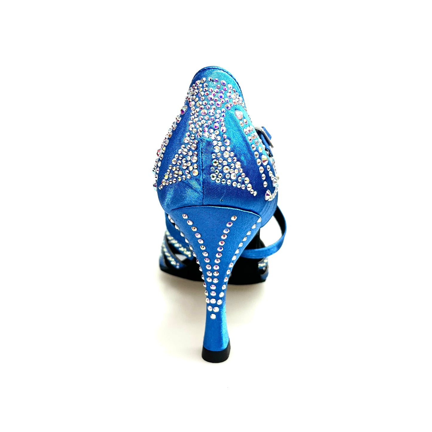 Scarpa da donna Carolin QC Marea L14 Wish Dance Shop, raso seta blu royal, Swarovski Boreali, tacco a rocchetto slim alto.